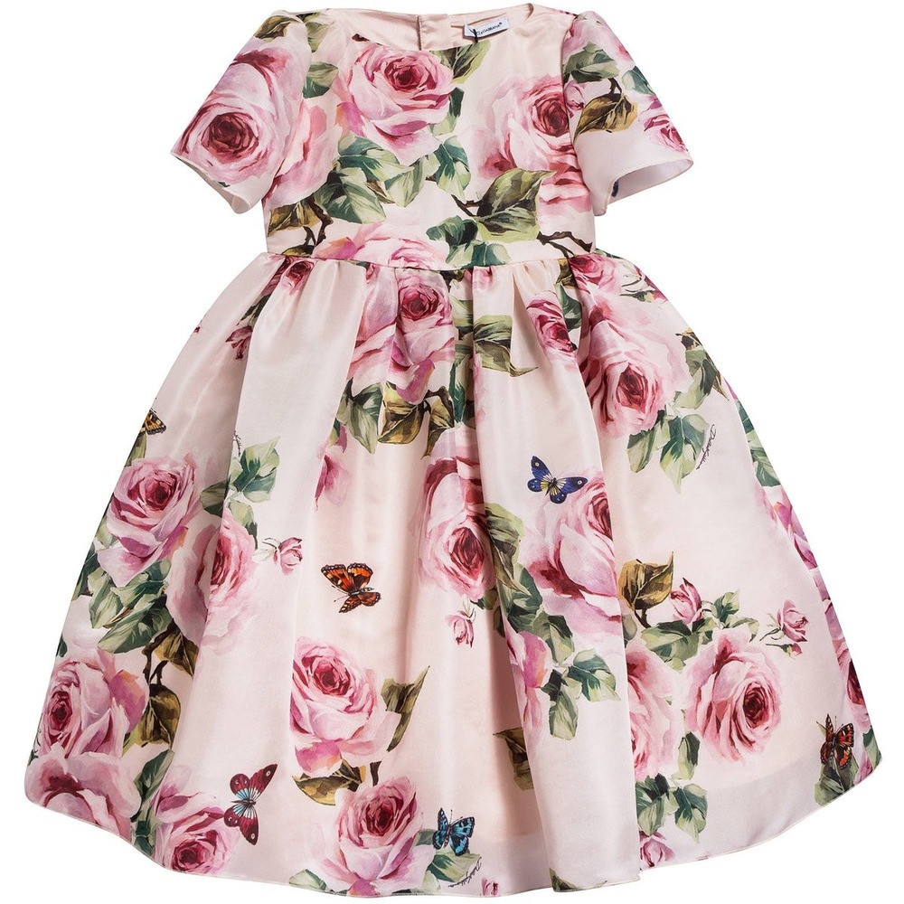 Dolce & Gabbana Girls Pink Rose Butterfly Farfalle Silk Dress Size 7/8